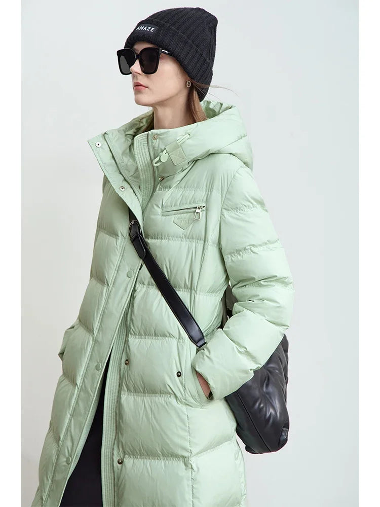 Women's Long Hooded Down Jacket with Graphene Lining