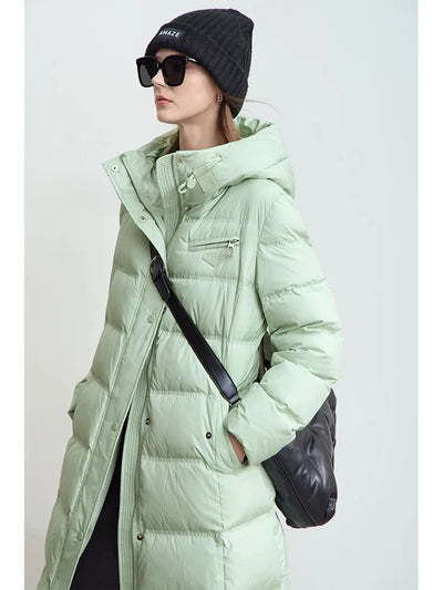 Women's Long Hooded Down Jacket - Graphene Lined Winter Coat