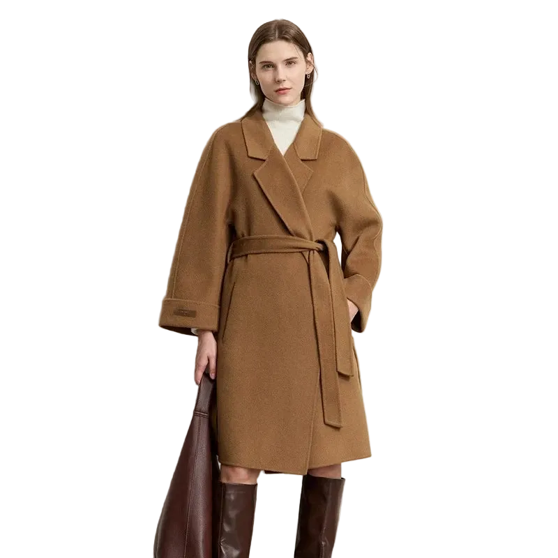 AMII Women's 100% Wool Minimalist Overcoat - Winter Belted Trench Coat