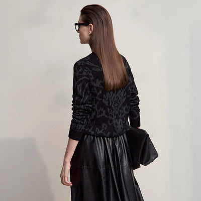 Women's Knit Jacquard Pullover - Minimalist Elegant Winter Sweater