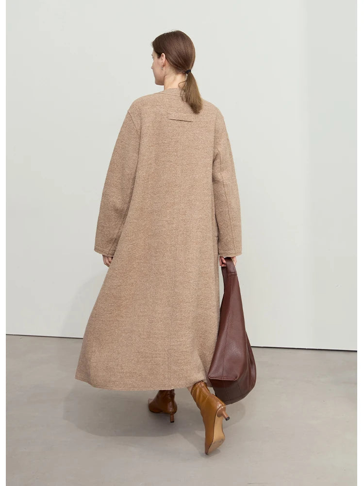 Women's 100% Wool Minimalist Winter Coat - Loose Commuter Outerwear