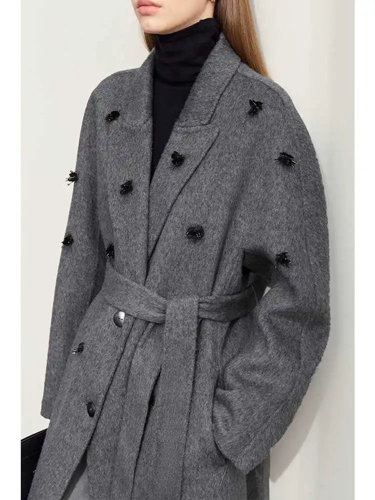Women's Long Wool Coat - Loose Turn-down Collar Office Overcoat