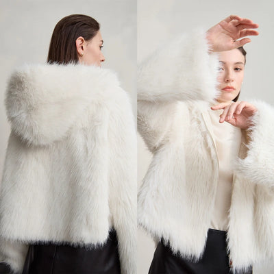 Women's Faux Fur Hooded Coat - Elegant Winter Outerwear