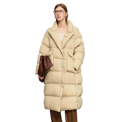 Women's Long White Duck Down Coat - Single-Breasted Winter Blazer