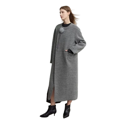 Women's 100% Wool Minimalist Winter Coat - Loose Commuter Outerwear