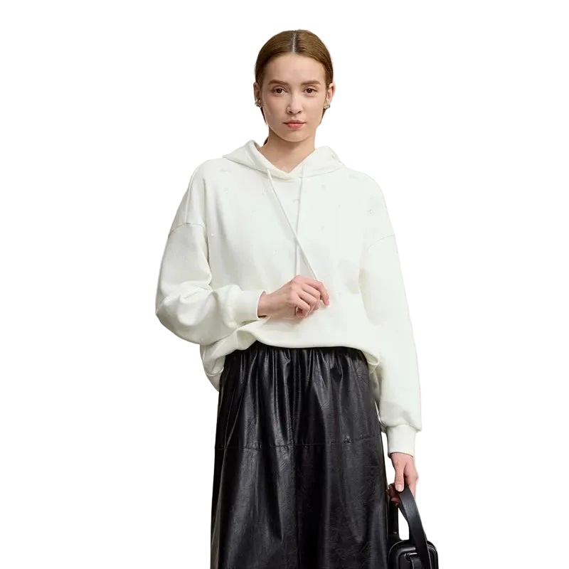 Amii Women's Knitted Hooded Sweatshirt - Loose Winter Pullover