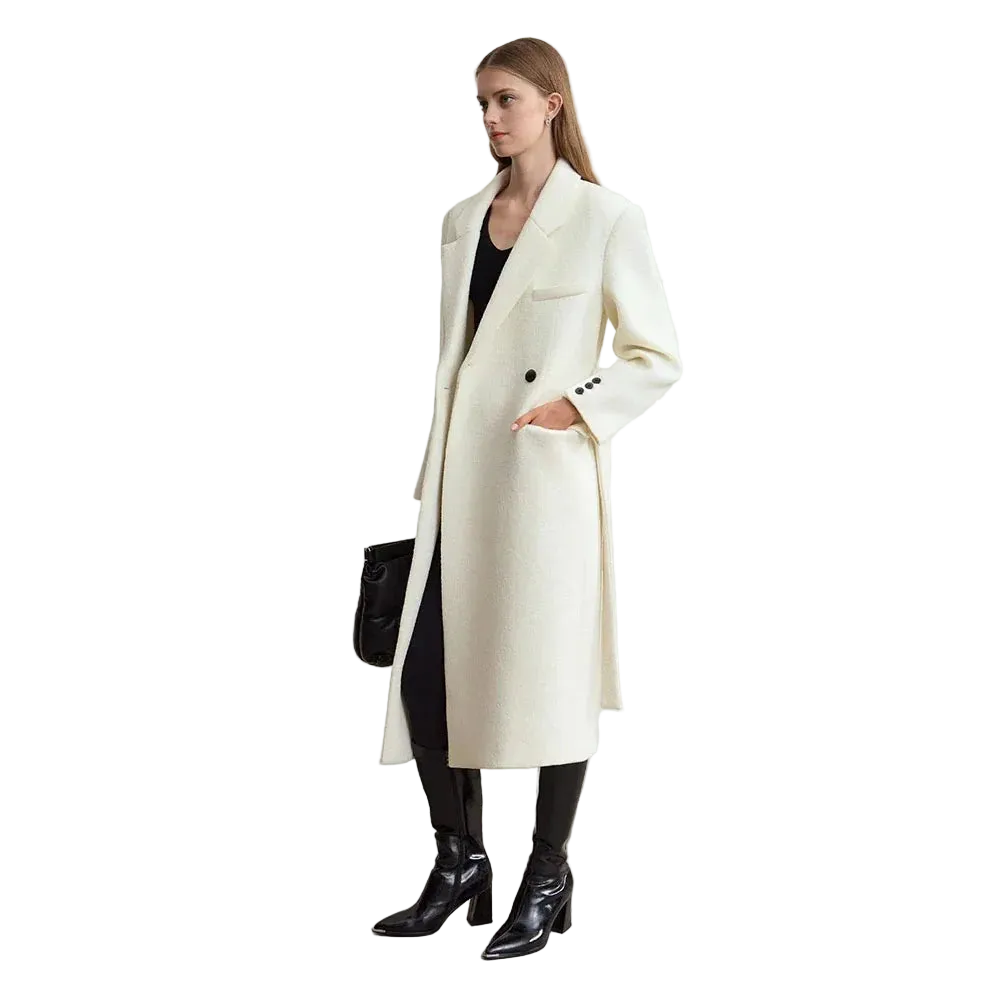 Women's Long Wool Coat - Minimalist Belted Winter Jacket