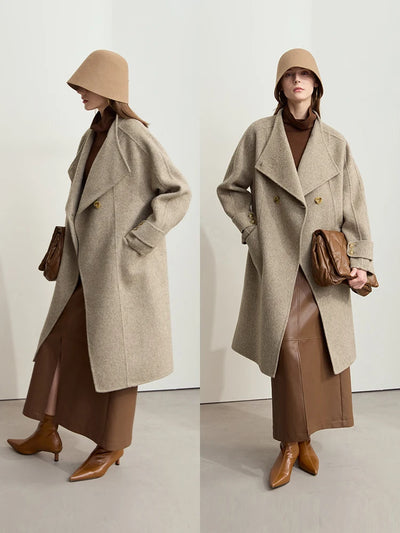 Women's 100% Wool Double-Sided Long Coat | Minimalist Winter Outerwear