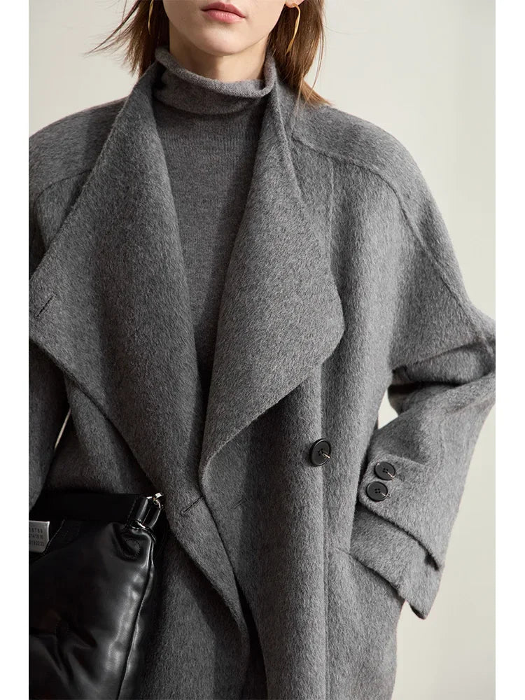 100% Wool Double-Sided Long Coat - Minimalist Winter Outerwear