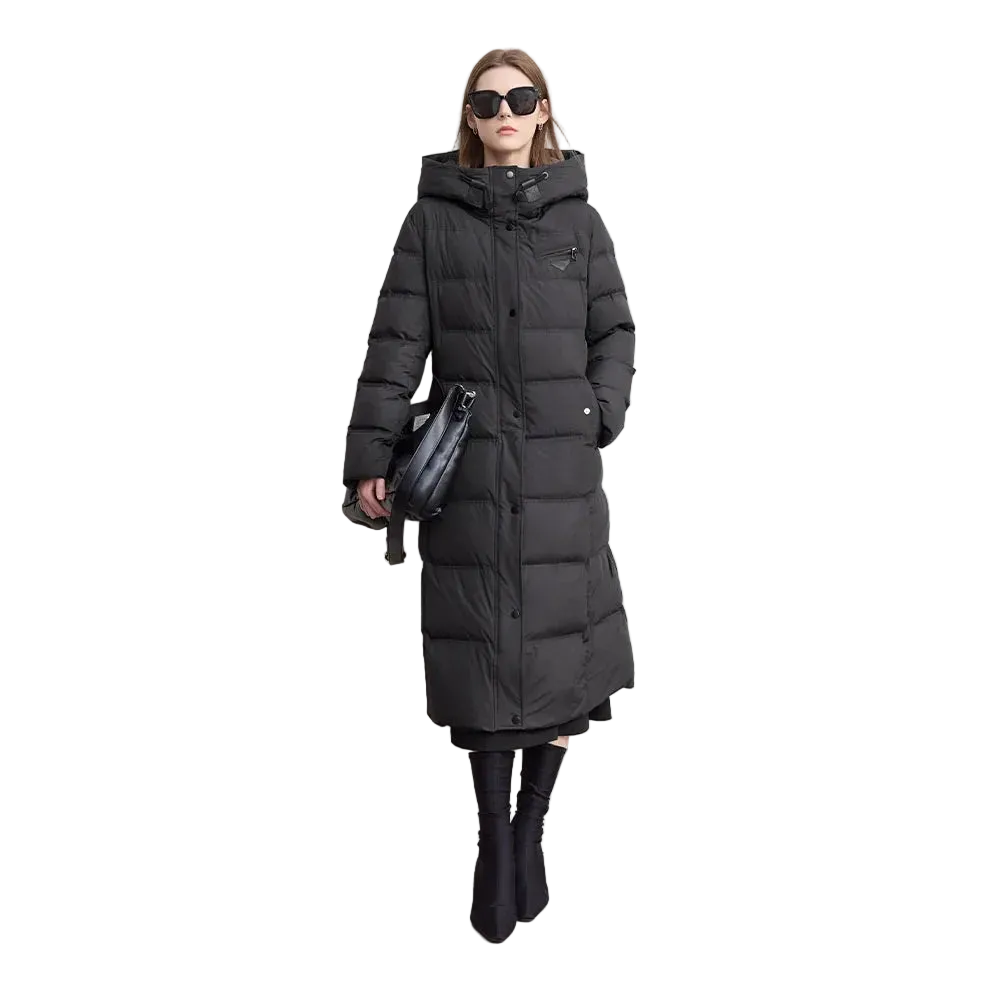 Women's Long Hooded Down Jacket - Graphene Lined Winter Coat