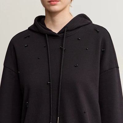 Women's Knitted Hooded Sweatshirt - Loose Winter Pullover Top